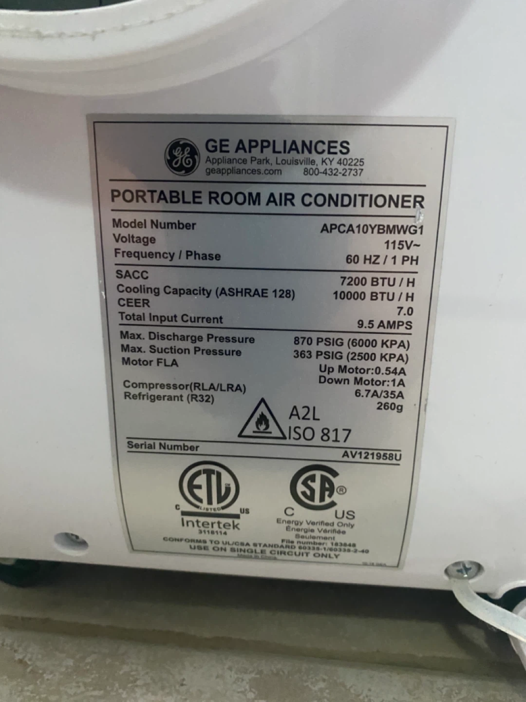GE Appliances Portable Room Air Conditioner APCA10YBMWG1 - photo 3