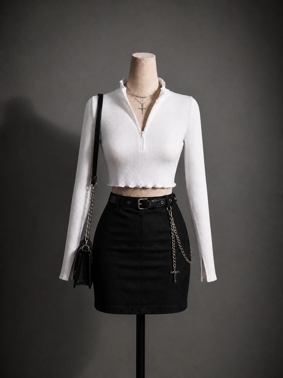 Shein White Ribbed Long Sleeve Crop Top