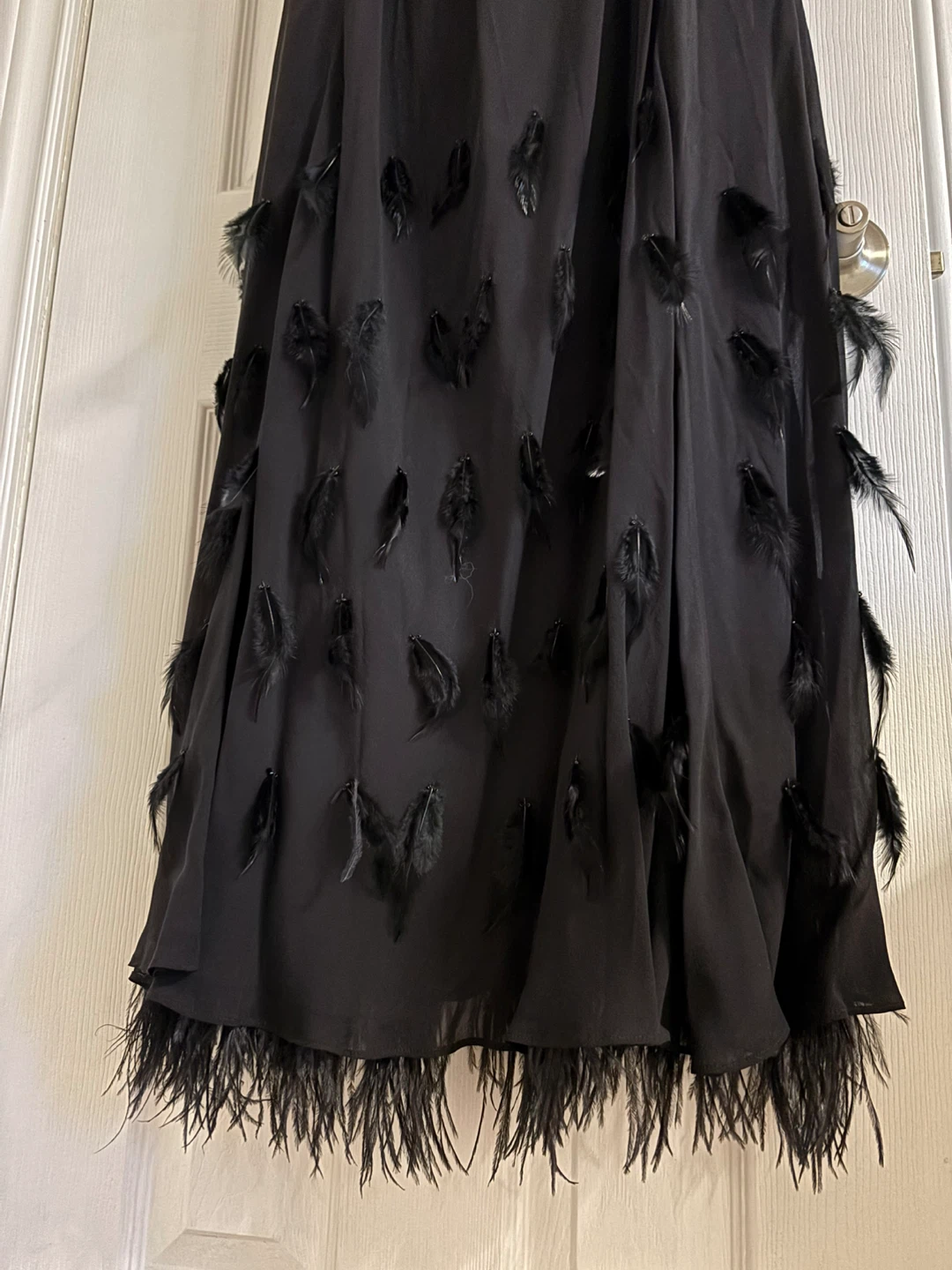 Guess by Marciano Black Strapless Feather Trim Gown