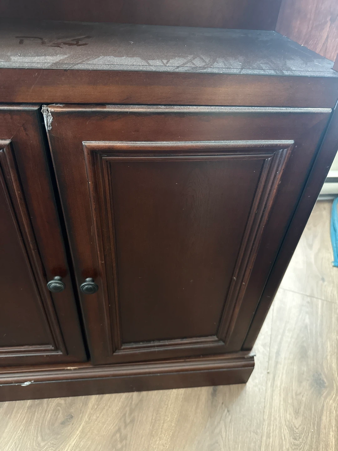 Dark Wood Bookshelf with Cabinet Doors - photo 3