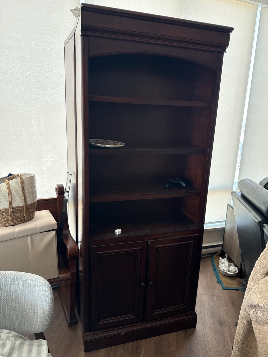 Dark Wood Bookshelf with Cabinet Doors - photo 2