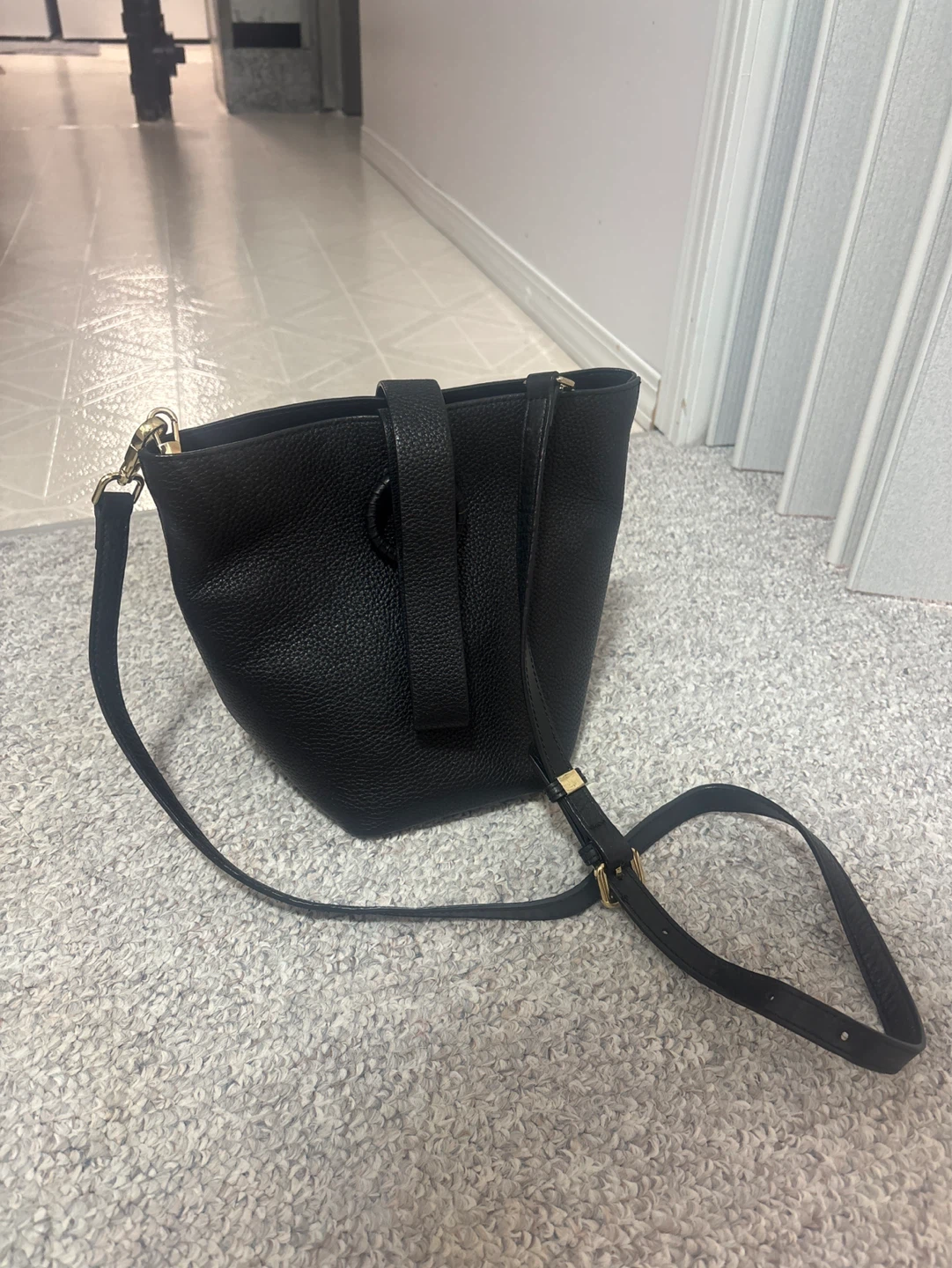Black pebbled leather crossbody bag