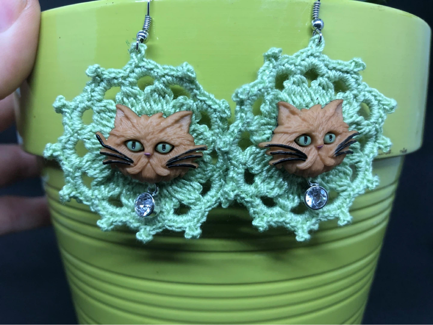 Handmade Cat Face Crochet Earrings