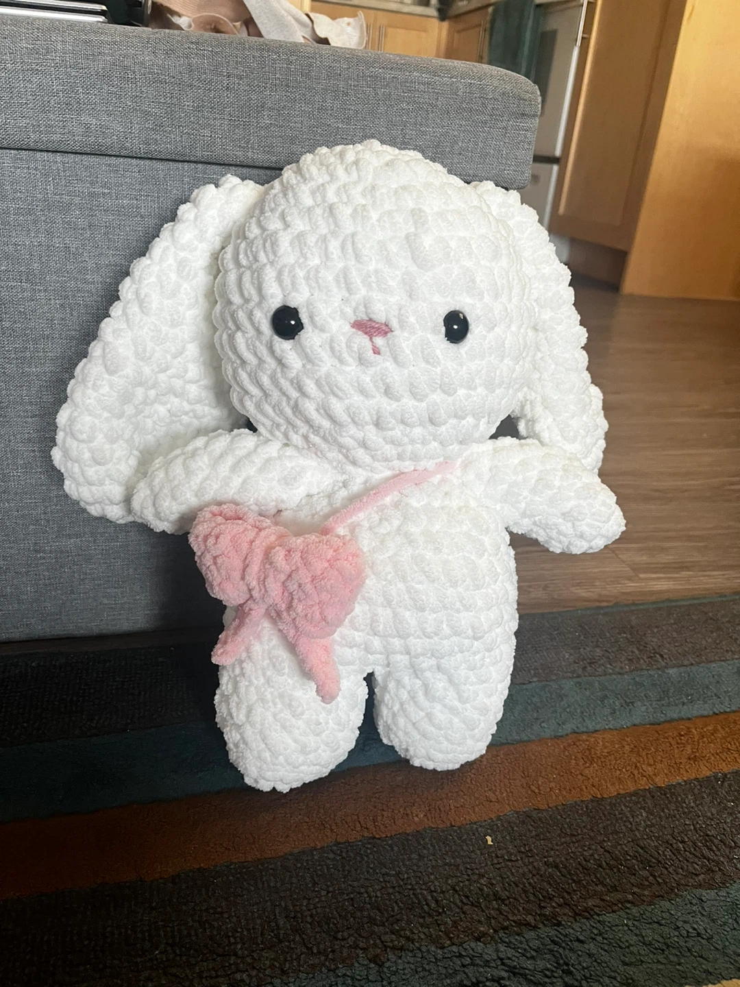 Handmade Crochet White Bunny with Pink Bow