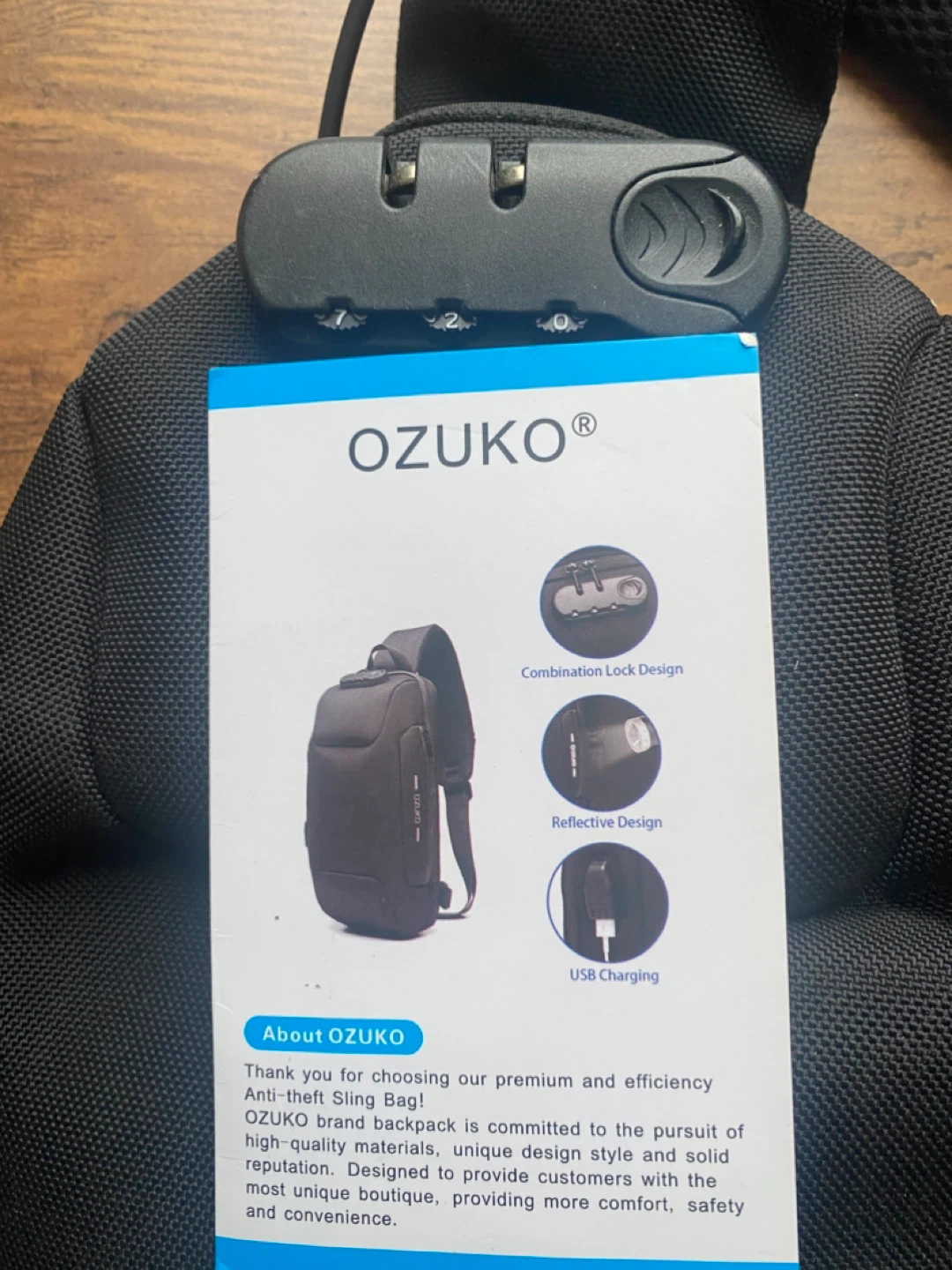 OZUKO Black Anti-theft Sling Bag