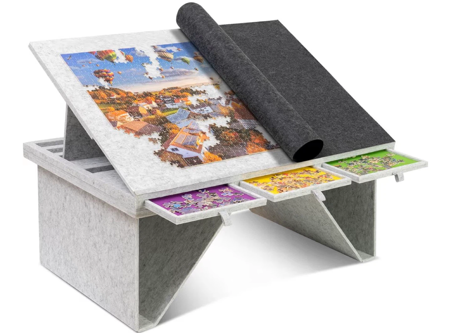 Foldable Jigsaw Puzzle Board with Sorting Trays
