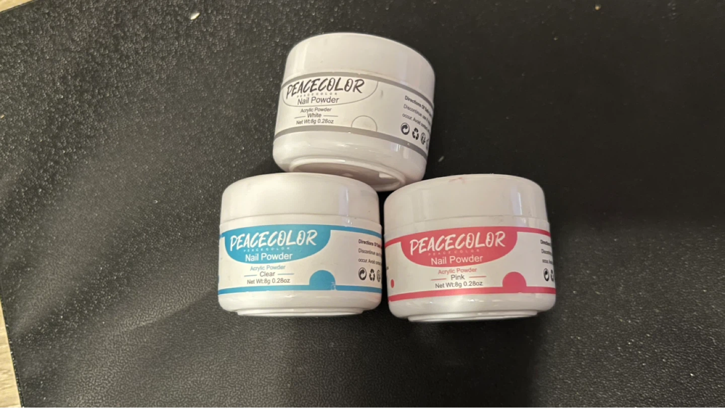 Peacecolor Acrylic Nail Powder 3-Pack (White, Clear, Pink)