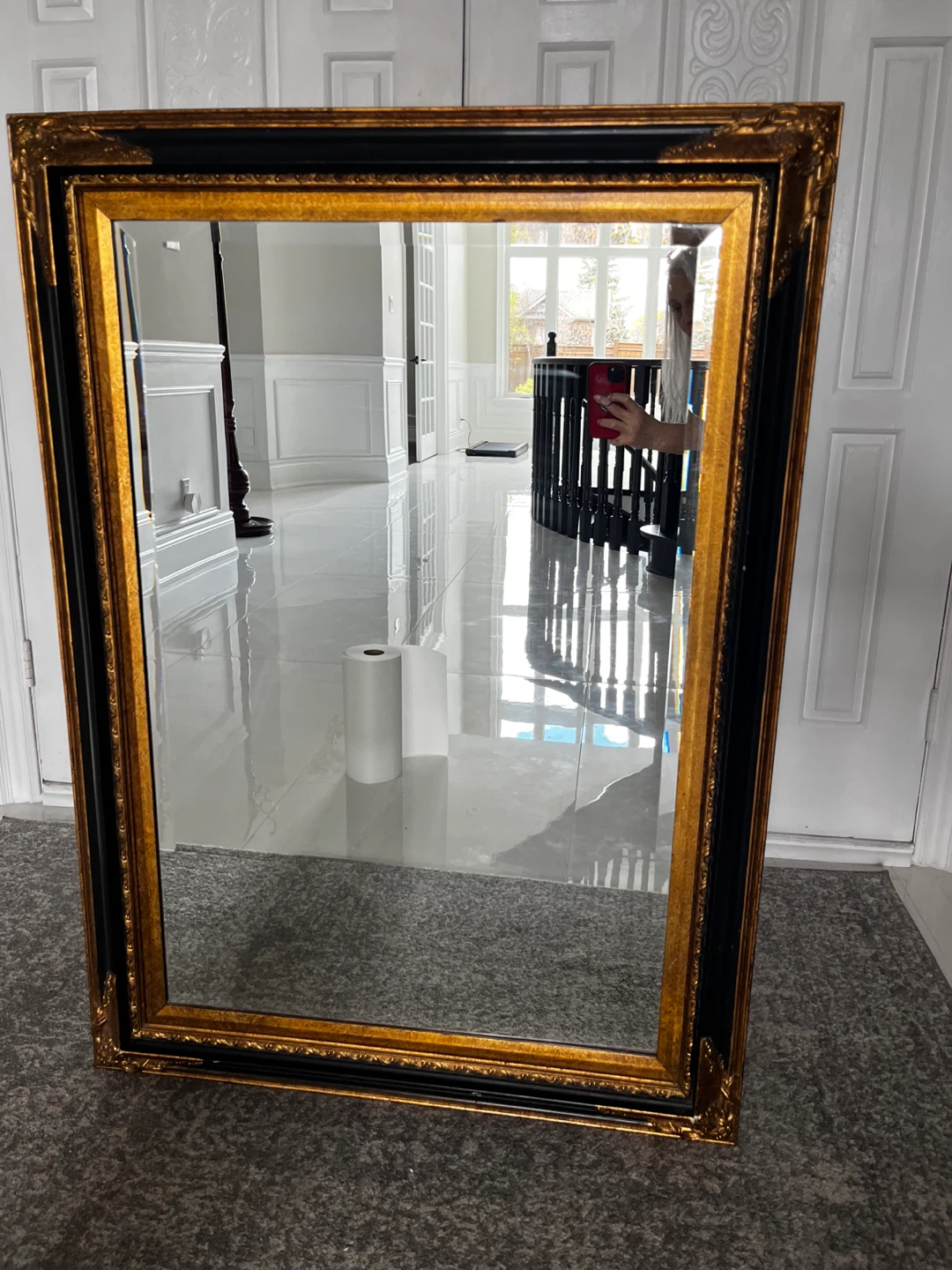 Large Ornate Black and Gold Mirror