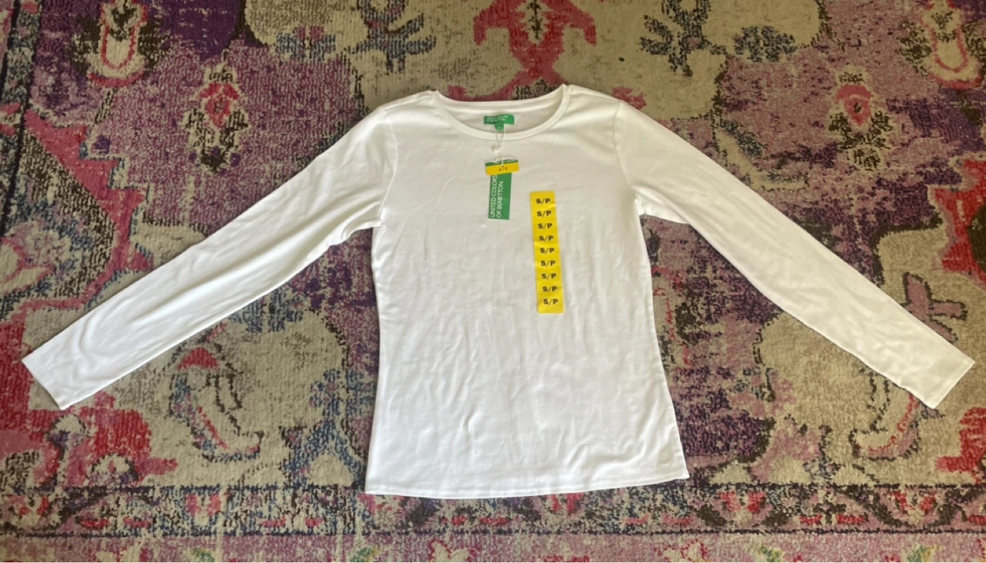 United Colors of Benetton White Long Sleeve Shirt Size S/P
