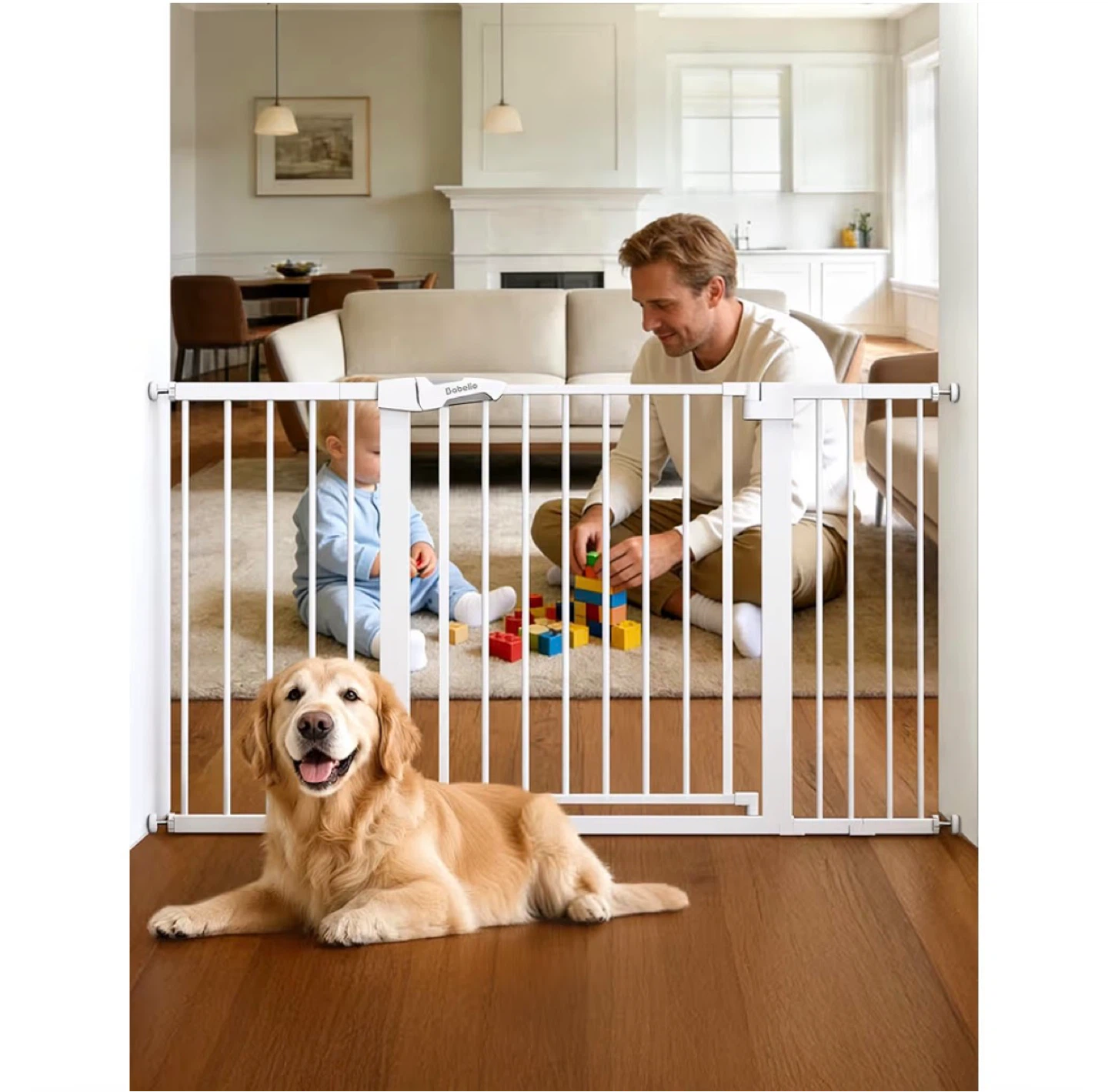 Dbelio White Baby Gate for Stairs and Doorways