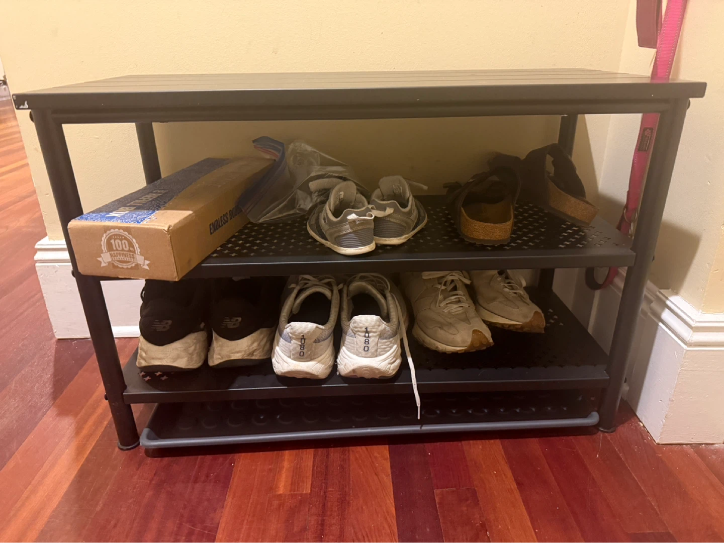 3-Tier Black Metal Shoe Rack Shelf with Bench