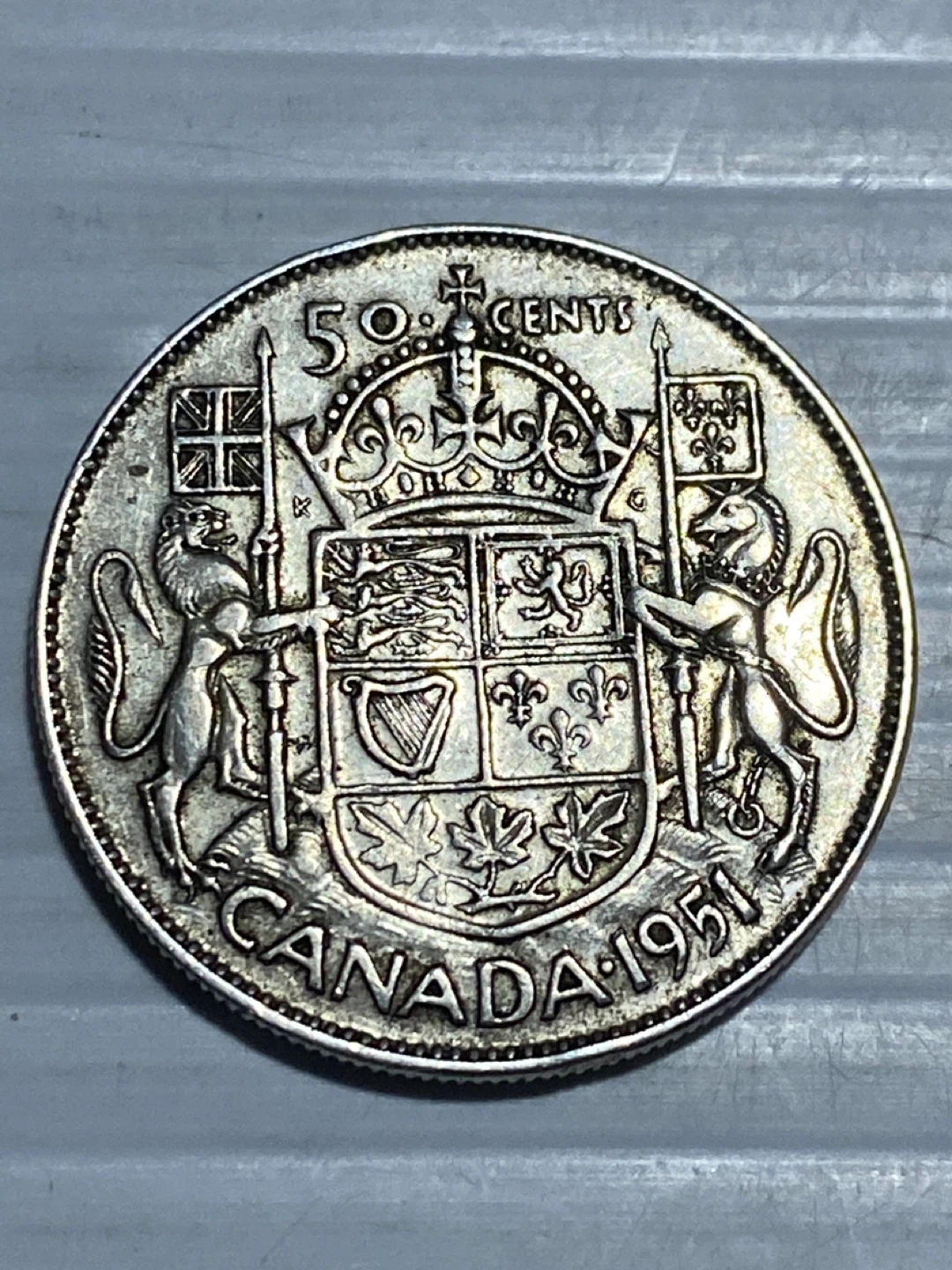1951 silver Canadian 50 Cents Coin - George VI