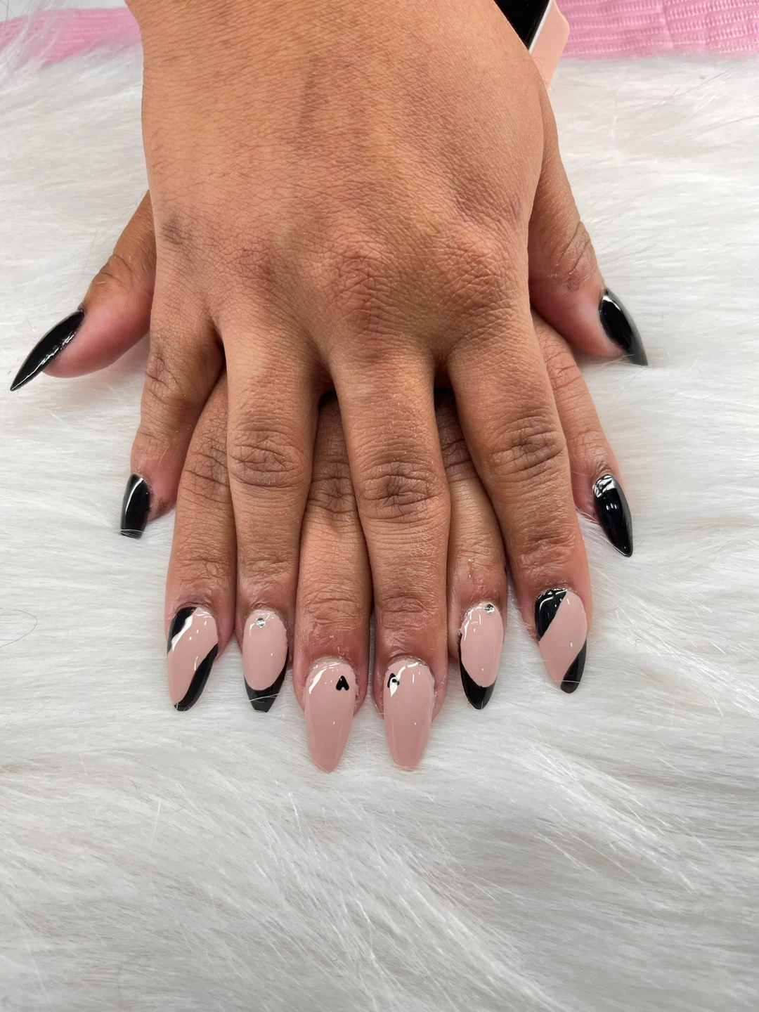 Nail Design - Black & Nude Almond Shape