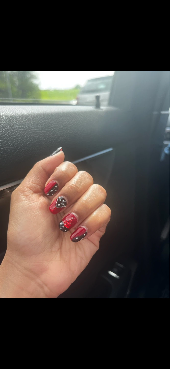 Red and Black Polka Dot Nail Art
