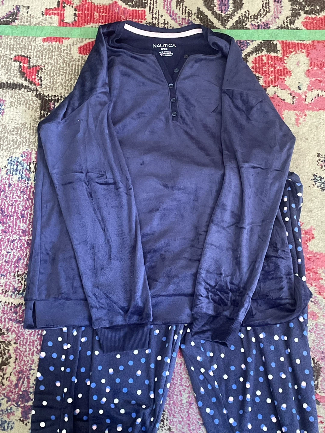 Nautica Women's Velour Pajama Set - Navy Polka Dot - Medium - photo 3