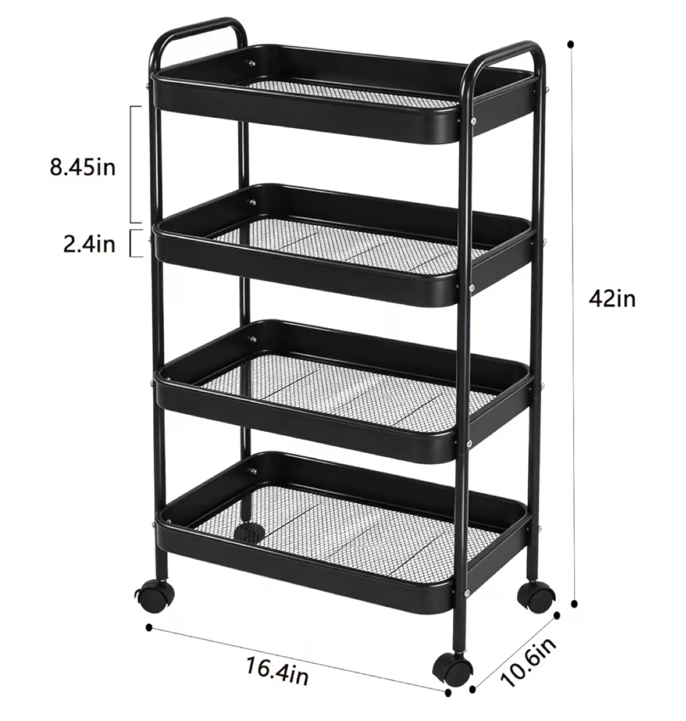 Black 4-Tier Rolling Storage Cart - photo 4