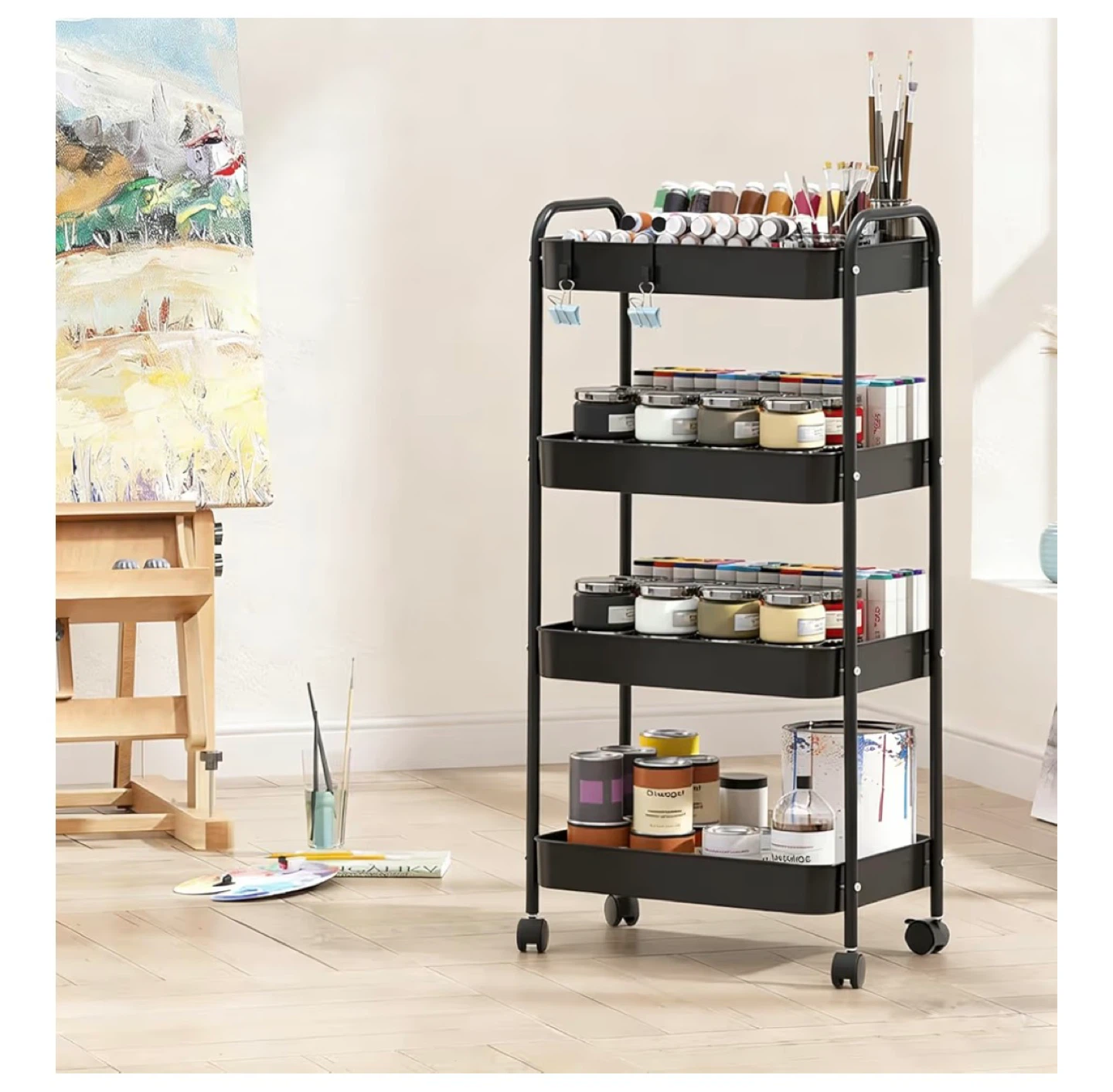 Black 4-Tier Rolling Storage Cart - photo 5