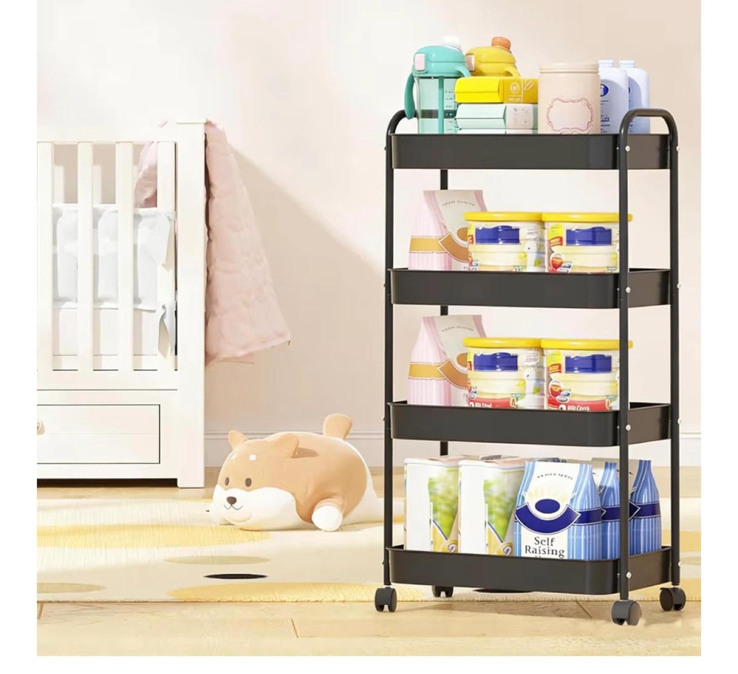 Black 4-Tier Rolling Storage Cart - photo 2