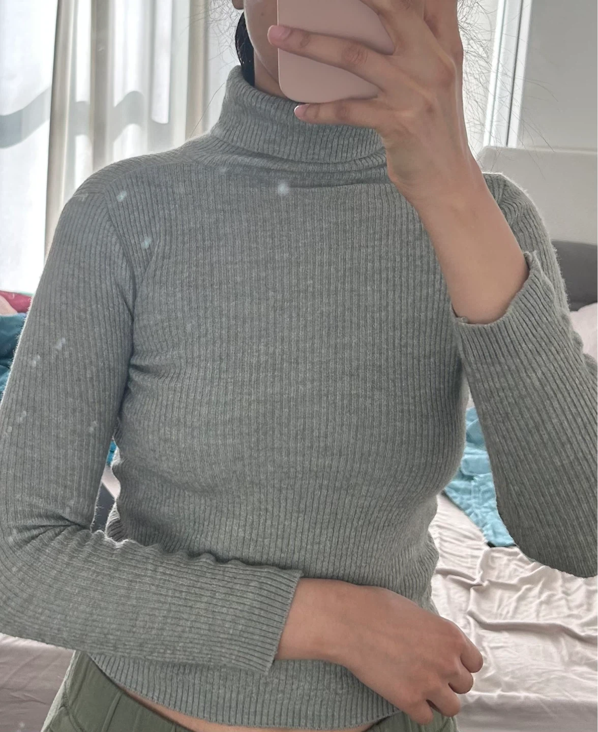XS Grey Ribbed Turtleneck Sweater