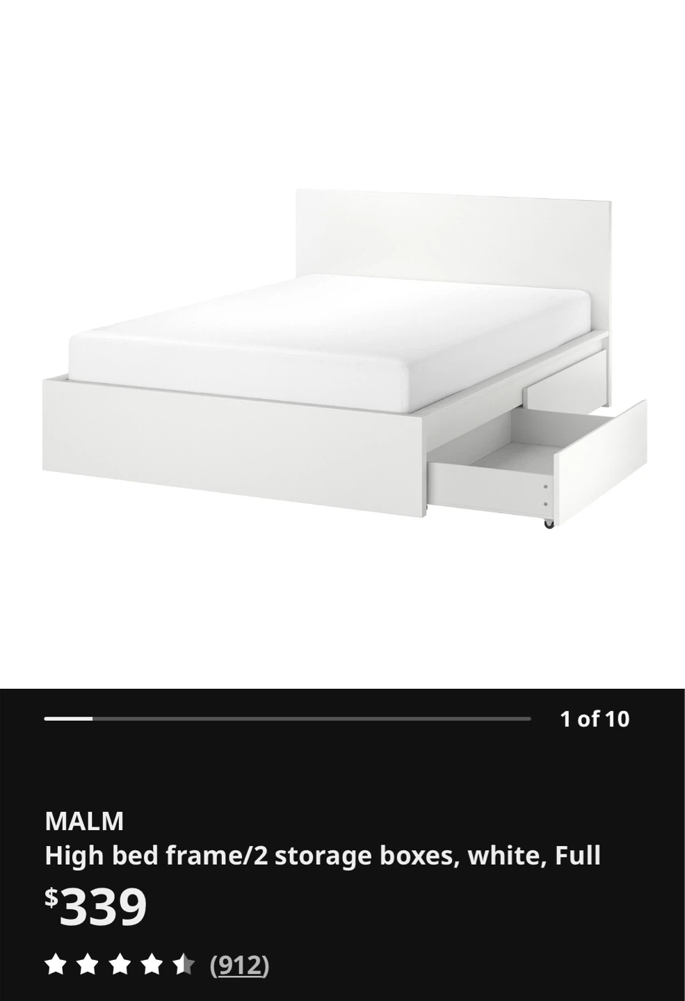 IKEA MALM High Bed Frame with 2 Storage Boxes - Full Size, White