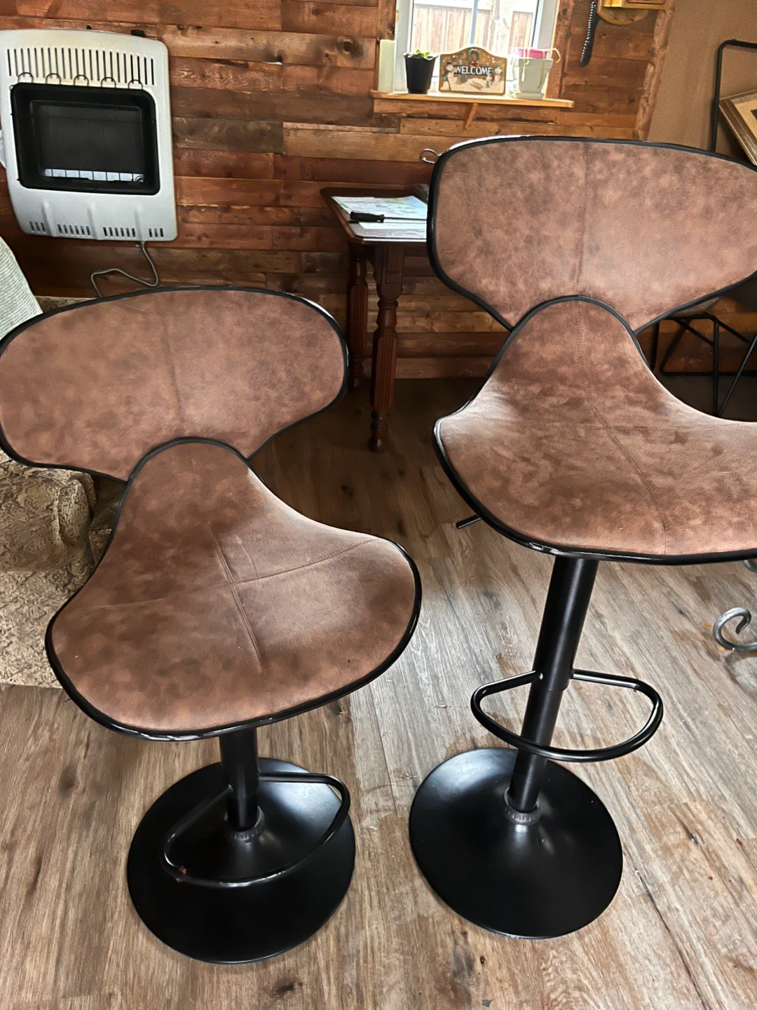 Set of 2 Brown Faux Leather Swivel Bar Stools