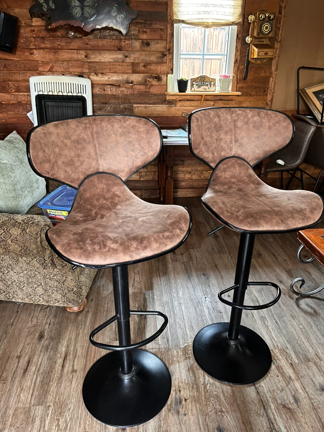 Set of 2 Brown Faux Leather Swivel Bar Stools - photo 5