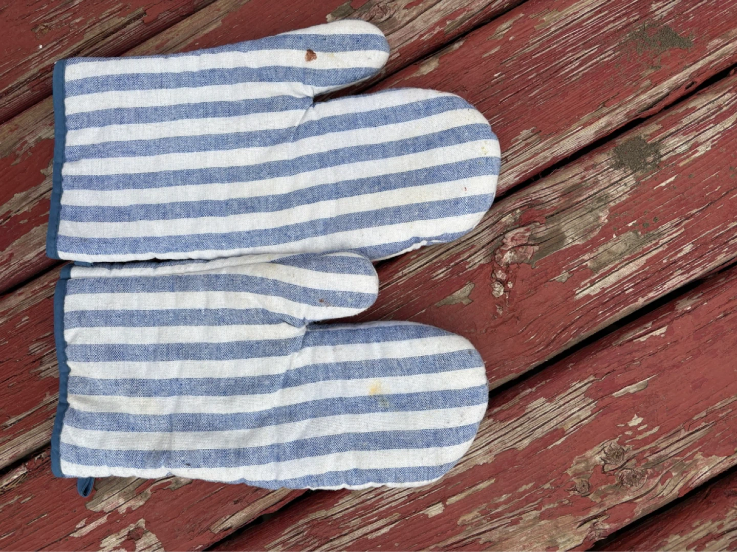 Blue and White Striped Oven Mitts