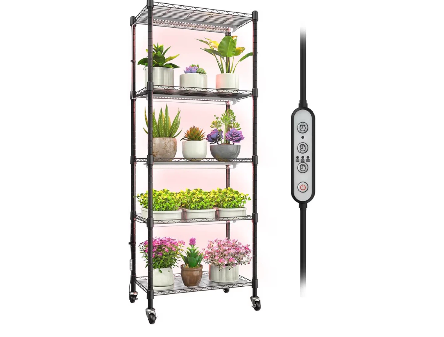 5-Tier Wire Shelving Unit with LED Grow Lights - 71.3" Tall
