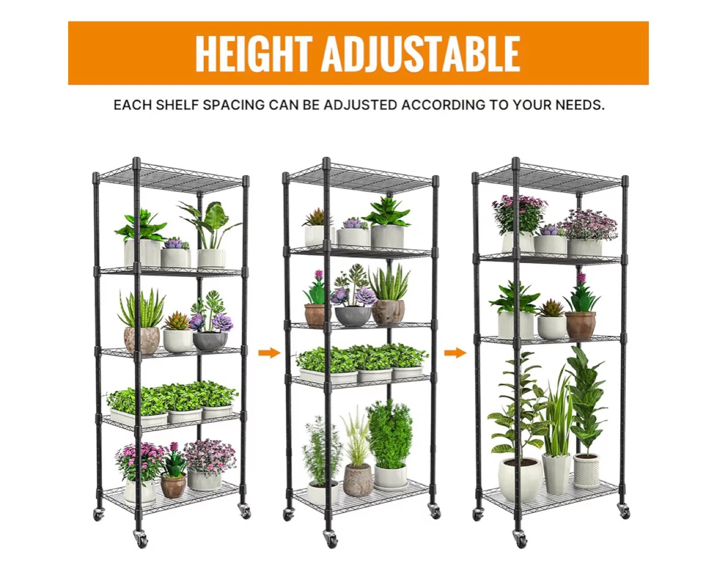 5-Tier Wire Shelving Unit with LED Grow Lights - 71.3" Tall - photo 5