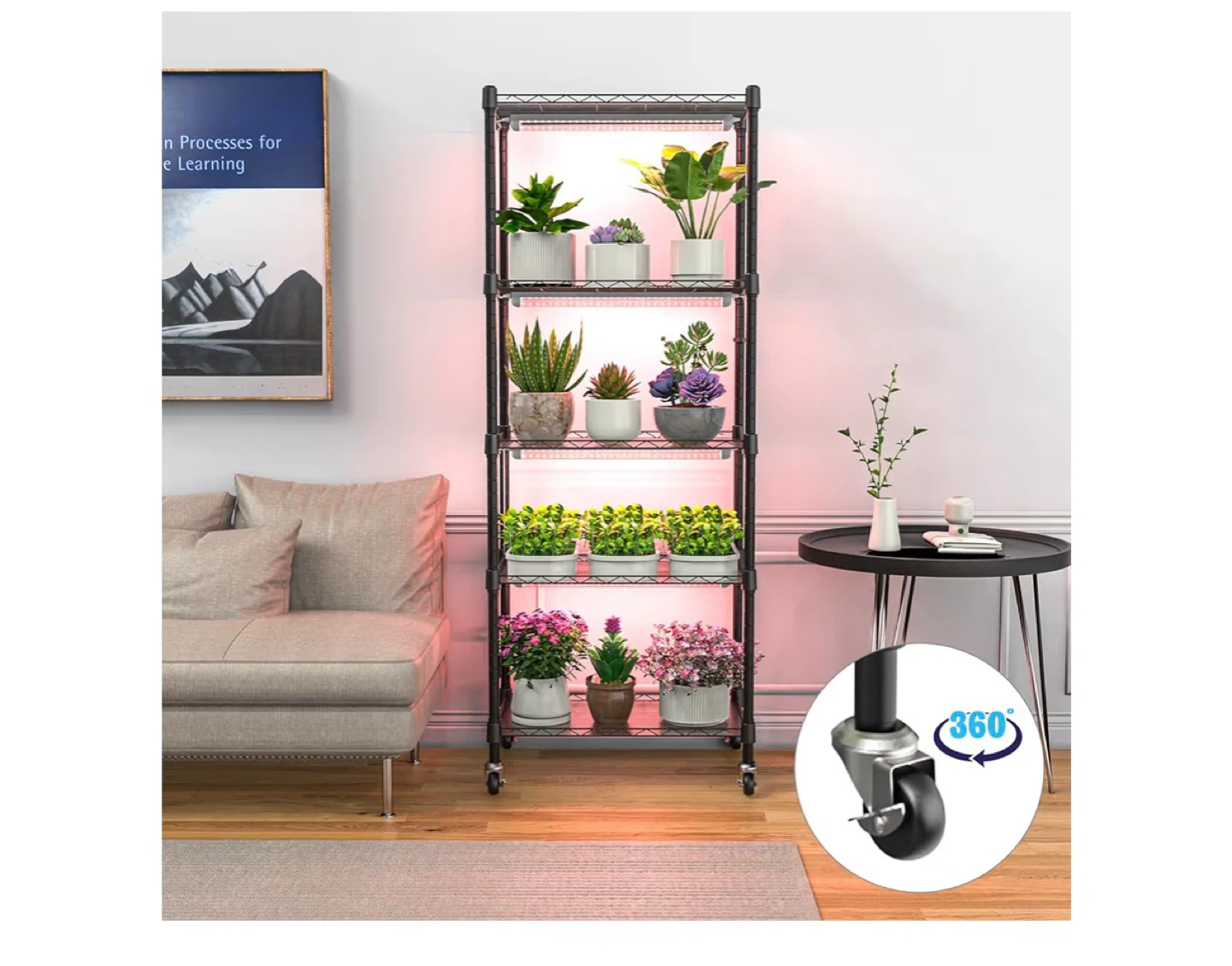 5-Tier Wire Shelving Unit with LED Grow Lights - 71.3" Tall - photo 3
