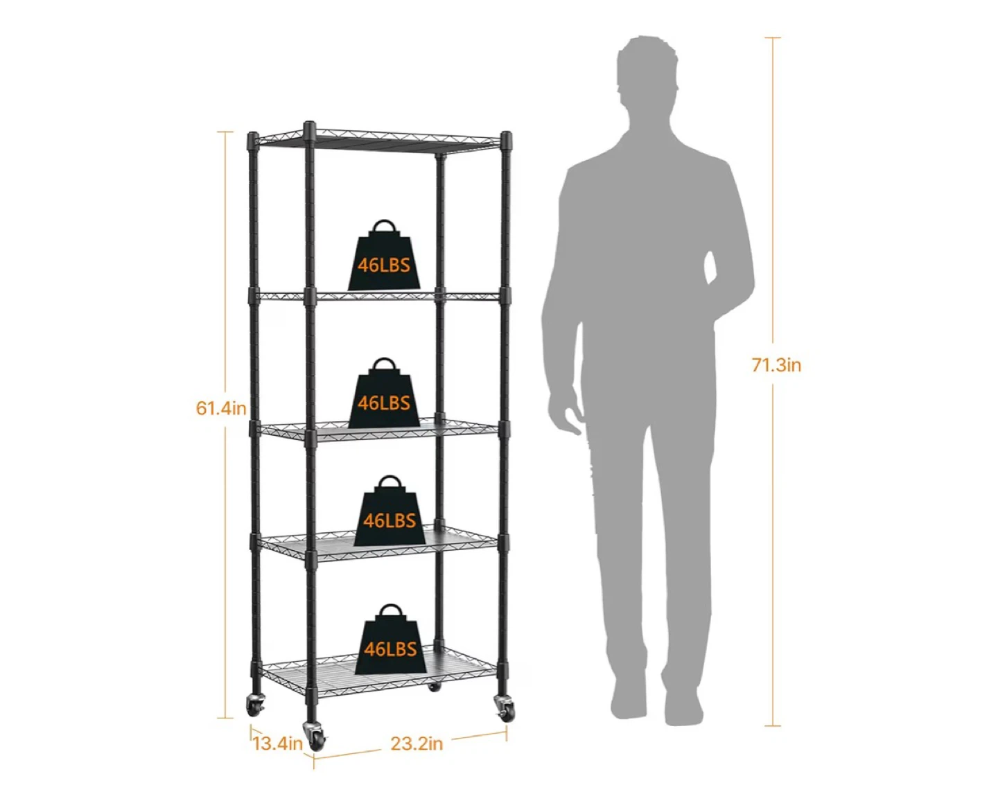 5-Tier Wire Shelving Unit with LED Grow Lights - 71.3" Tall - photo 2