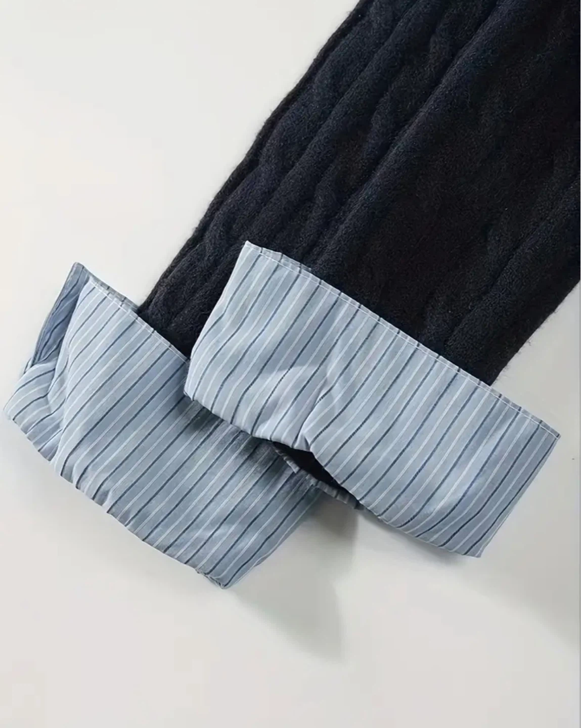 Nevy  blue Cropped Cardigan with Striped Collar and Cuffs - photo 3