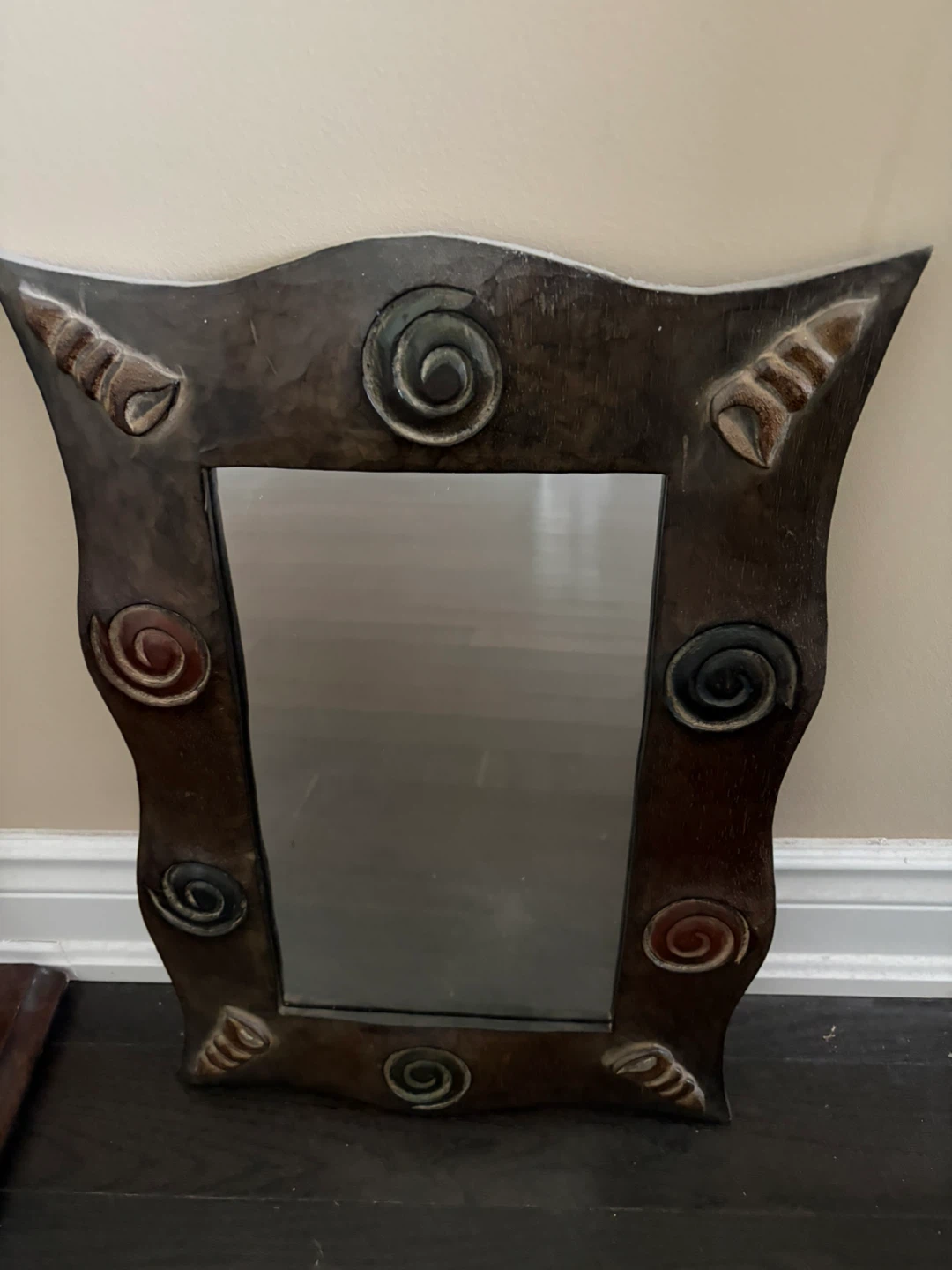 Hand Carved Wall Mirror with Swirl and Shell Accents - photo 2