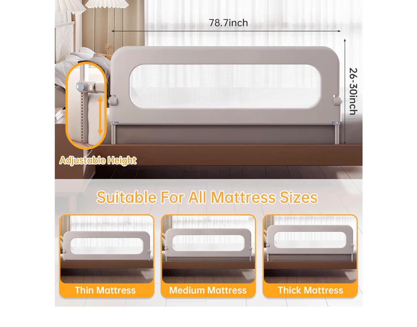 Adjustable Bed Rail for Kids - Skin Friendly & Breathable - photo 2