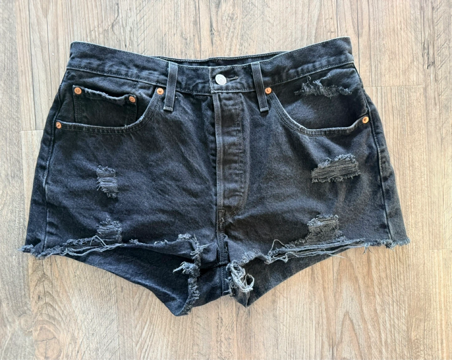 Levi's Distressed Black Denim Shorts