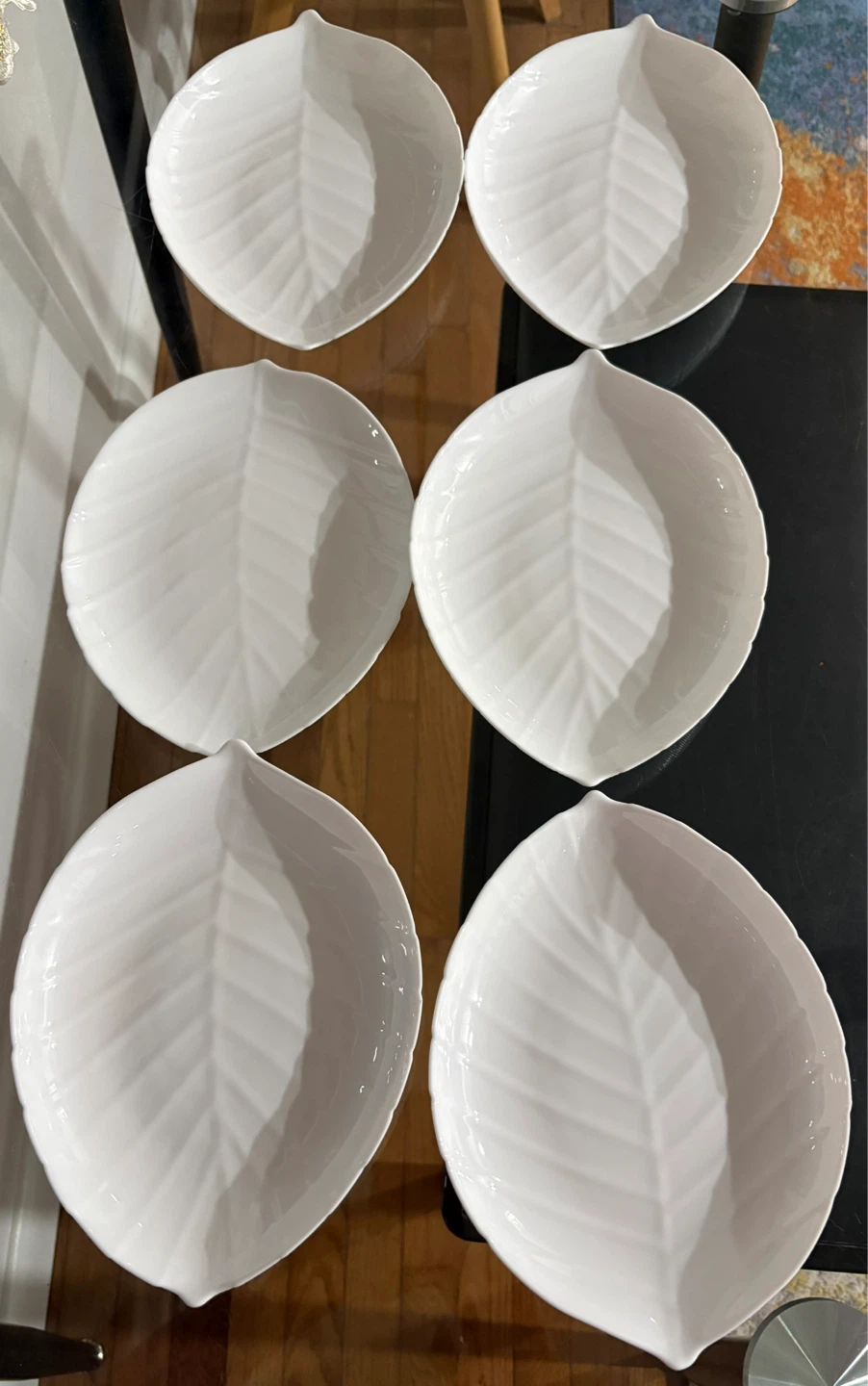 Set of 6 White Leaf-Shaped  Plates