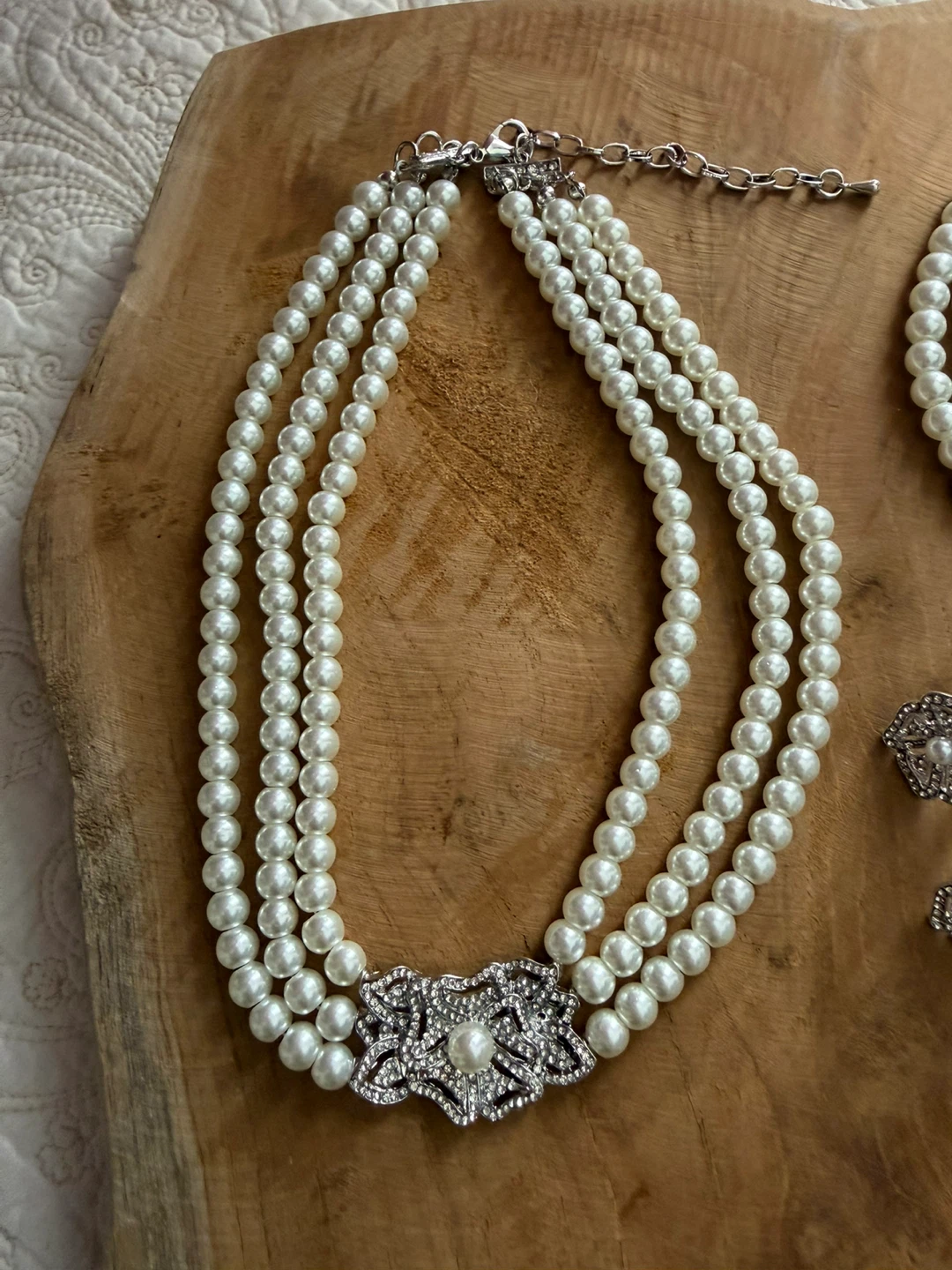 Victorian Style Faux Pearl Zirconia Necklace Earrings Bracelet - photo 2
