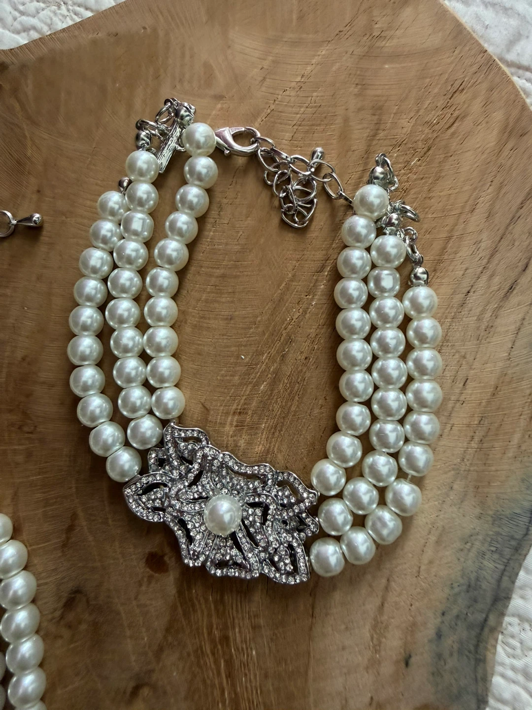 Victorian Style Faux Pearl Zirconia Necklace Earrings Bracelet - photo 5