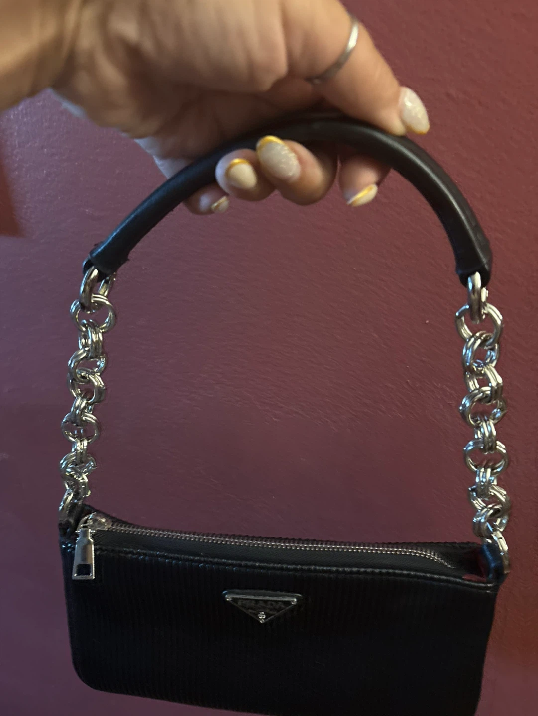 New Black Prada Shoulder Bag with Chain Strap - photo 3
