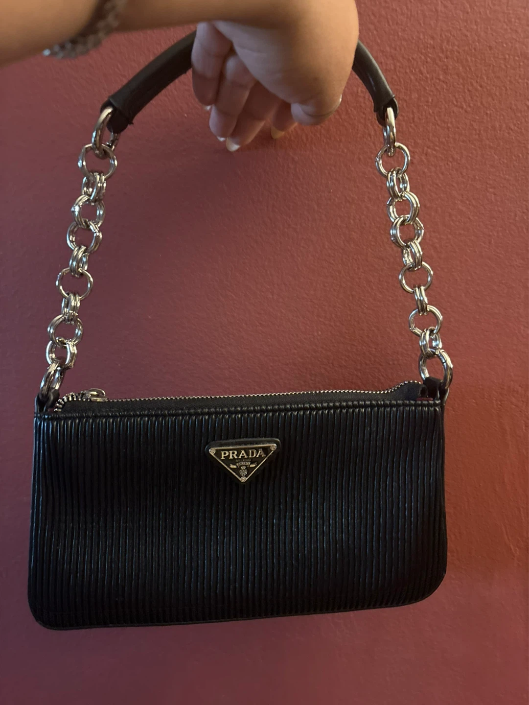 New Black Prada Shoulder Bag with Chain Strap