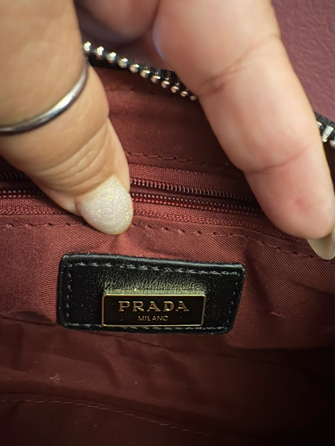 New Black Prada Shoulder Bag with Chain Strap - photo 2