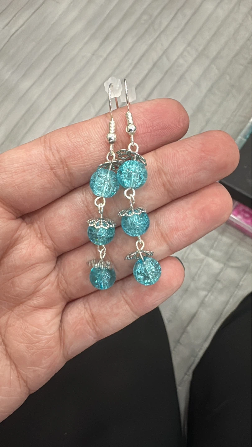 Blue Crackle Glass Bead Dangle Earrings - photo 2