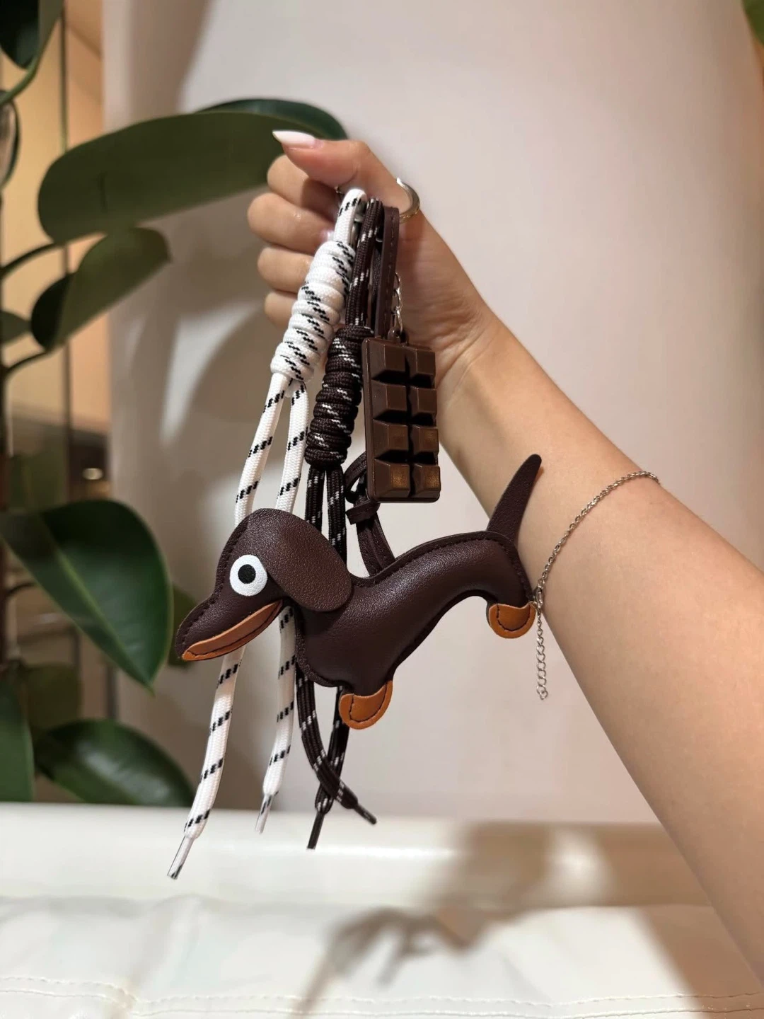 Dachshund Dog & Chocolate Bar Bag Charm Keychain Set - photo 4