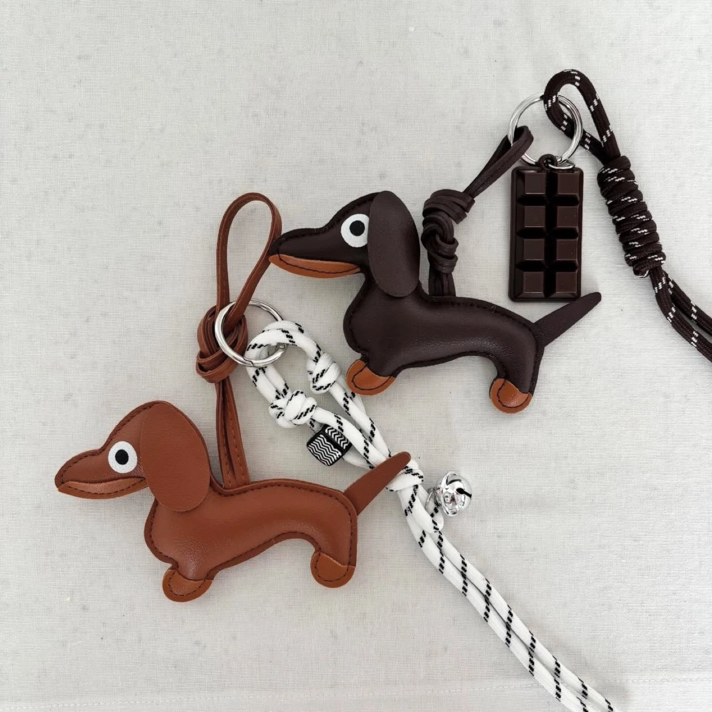 Dachshund Dog & Chocolate Bar Bag Charm Keychain Set