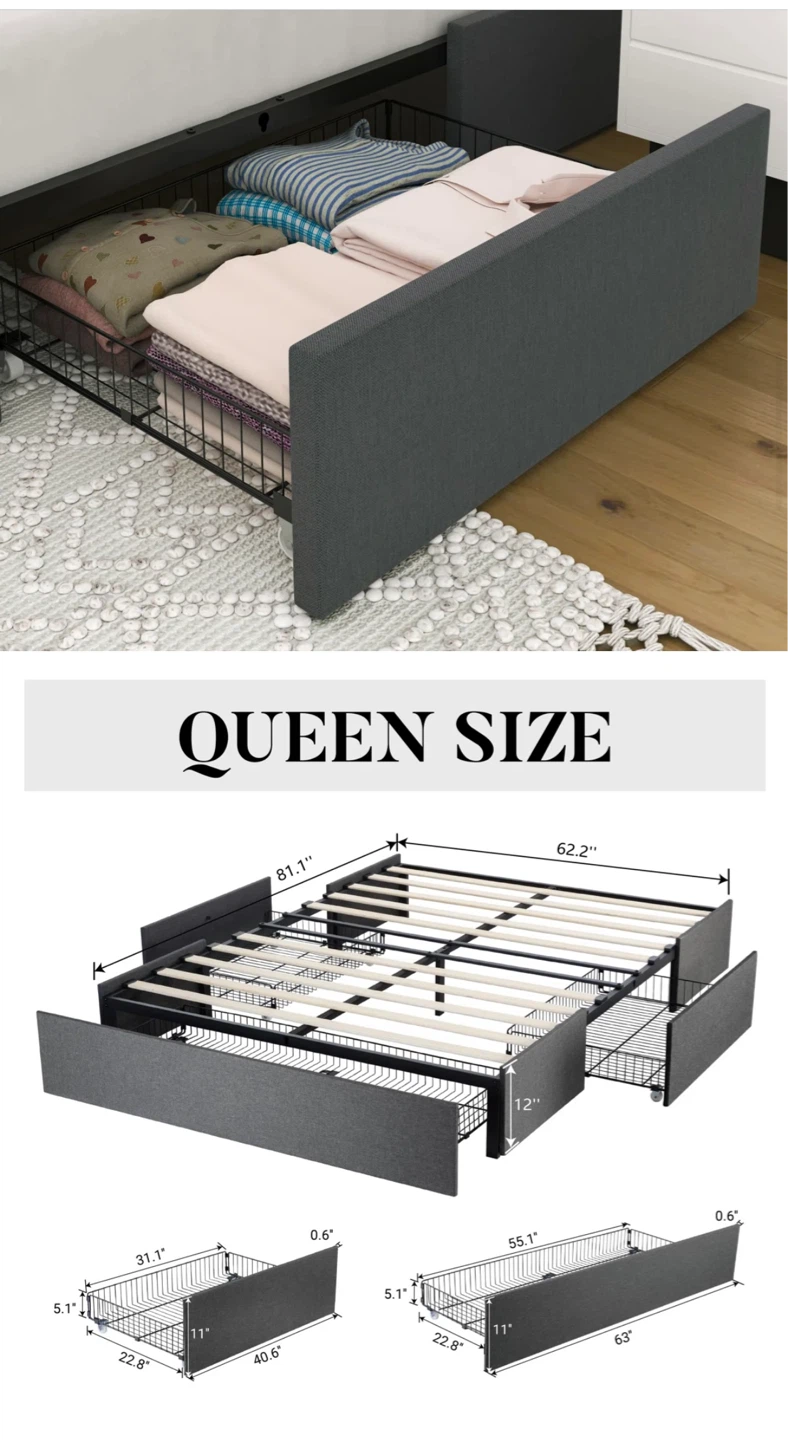 Queen Size Bed Frame with Storage Drawers - photo 2