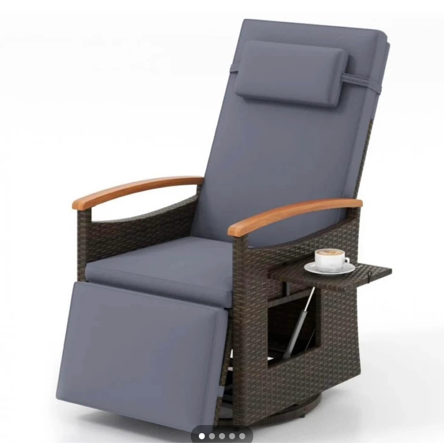 Wicker Patio Recliner Chair with Swivel and Side Table