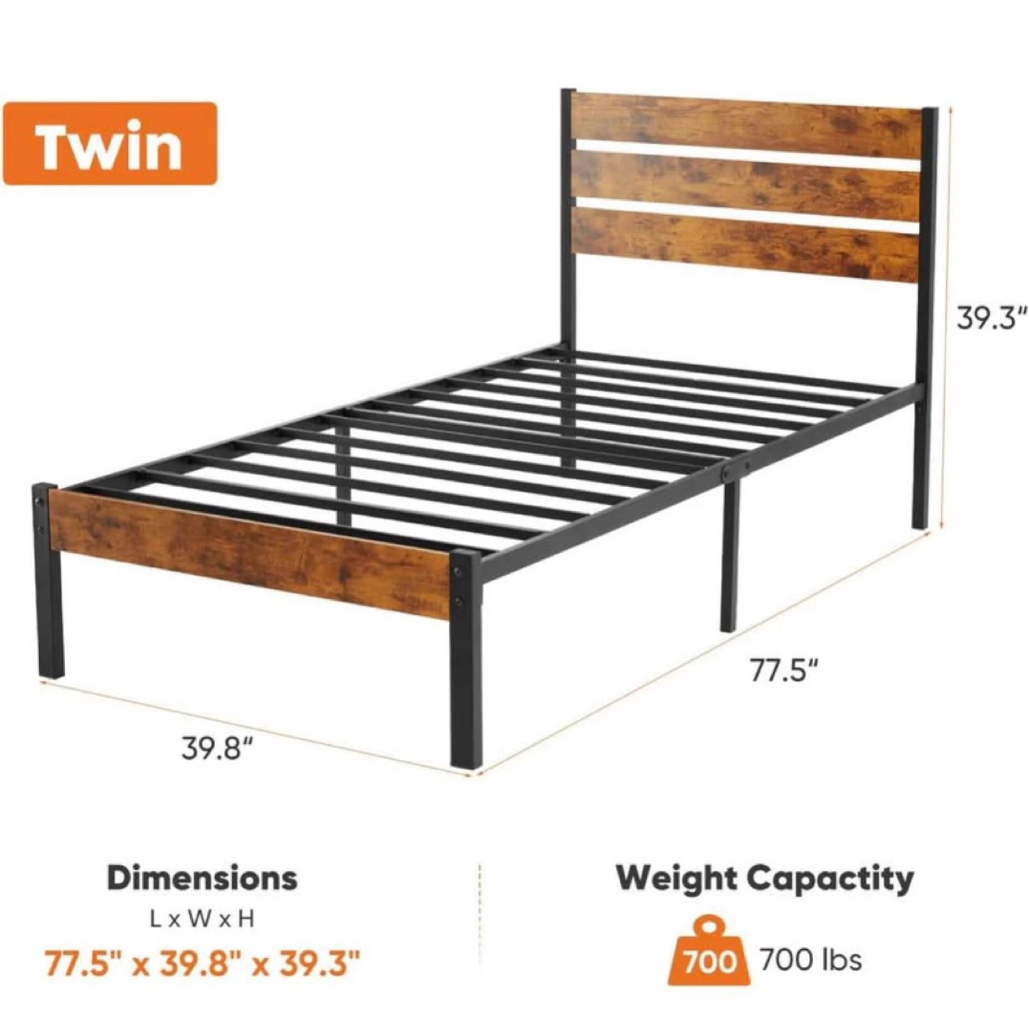 Twin Size Bed Frame with Headboard - photo 3