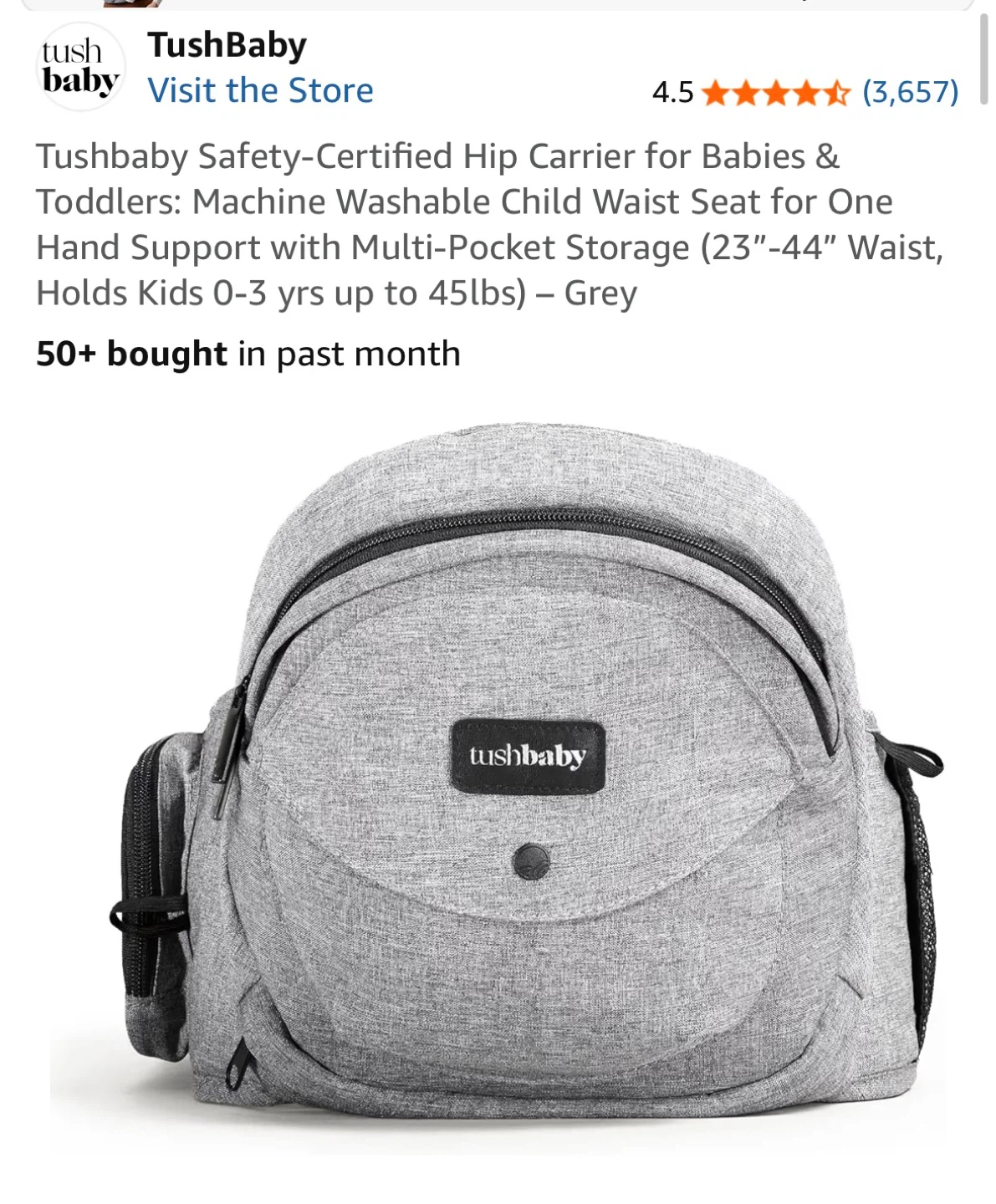 TushBaby Hip Carrier - Grey