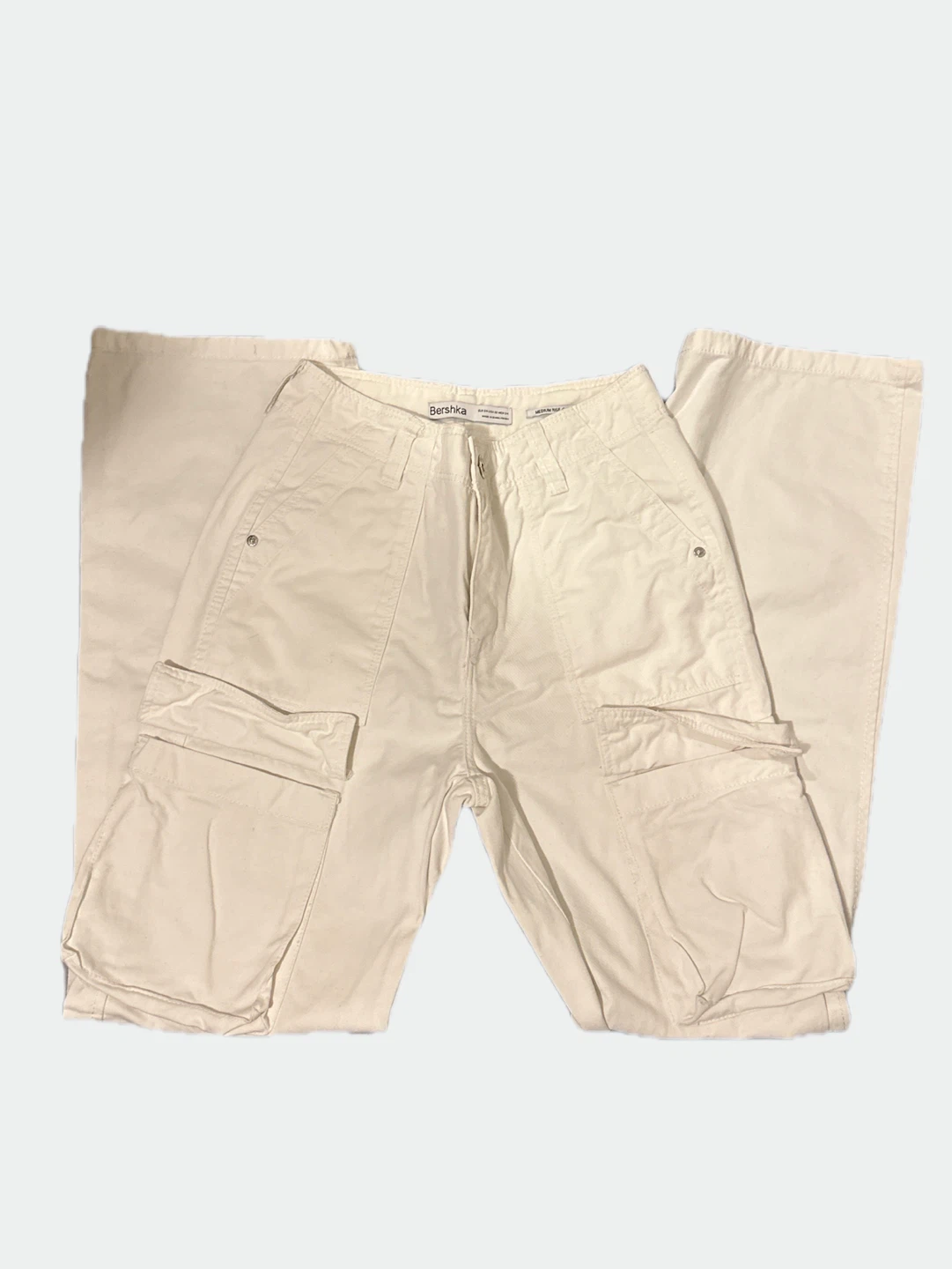 Bershka Cream Cargo Pants Medium Rise Straight