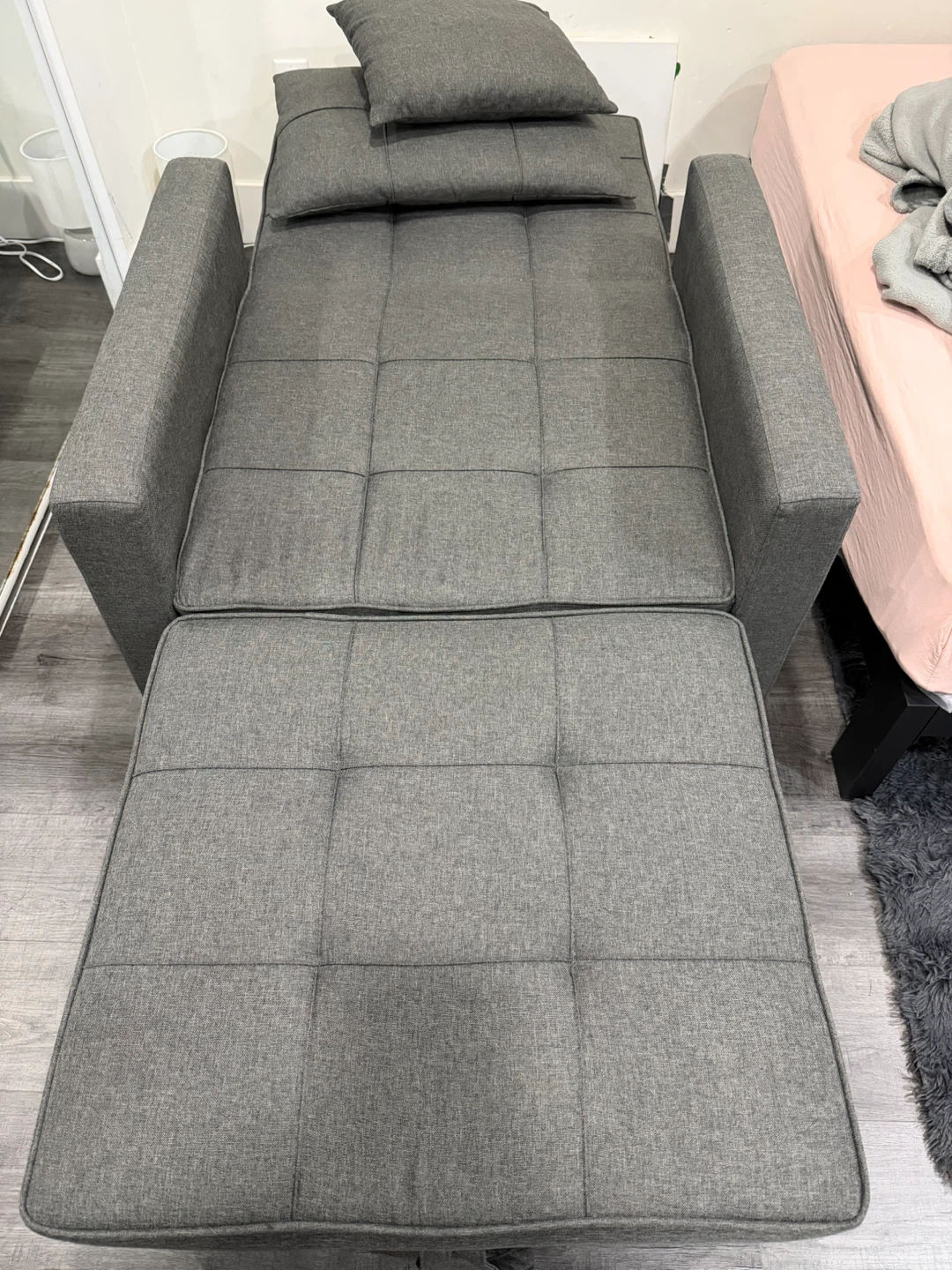 Grey Convertible Sofa Bed with Ottoman - photo 3